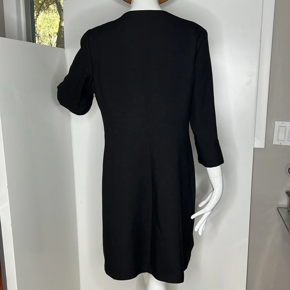 Bona Vita Sz 46 Black Blue Satin Lined 3/4 Sleeve Button Over Coat